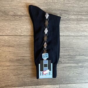 Hue Dress Crew Men’s Clocked Argyle Sock Navy Brown Tan Cotton Nylon One Size